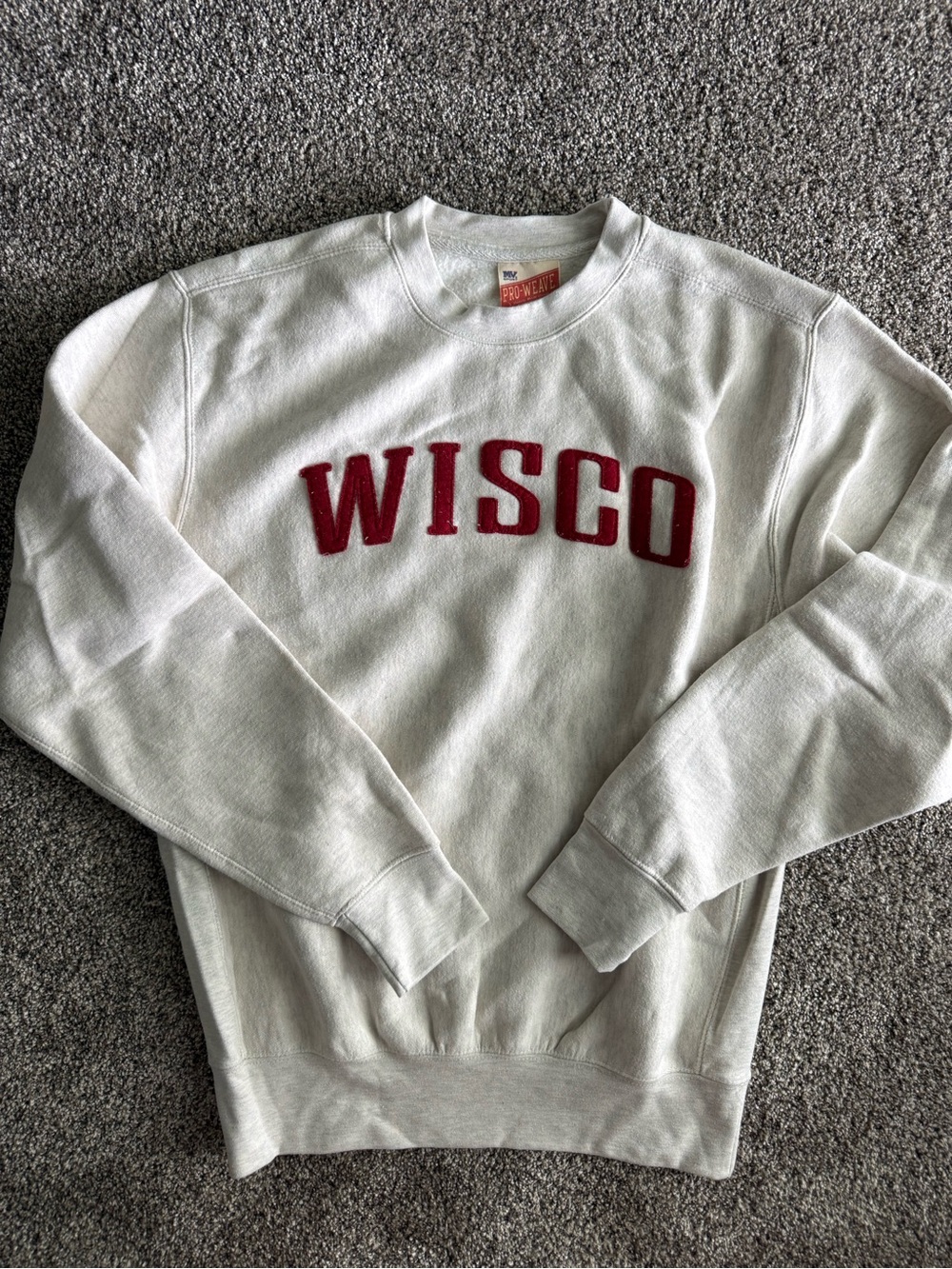 Wisco Crewneck Sweatshirt in Off-White with Red Lettering